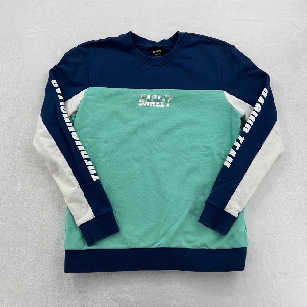 Oakley Racing Team Crewneck Sweatshirt Navy Teal Colorblock Mens 2XL Custom Fit